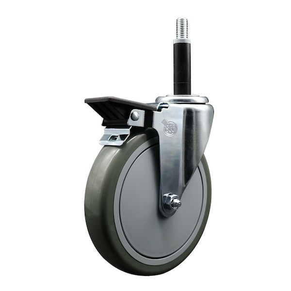 6'' Gray Poly Swivel 3/4'' Expanding Stem Caster with Brake